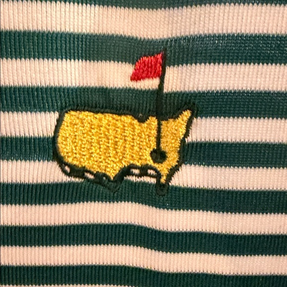 Masters Augusta National Tech Polo Green White Stripe Golf Shirt Size M - Picture 2 of 3